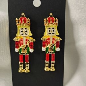 🥁Holiday Drummer Boy Stud Hanging Earrings w/Rhinestones 2.25"
